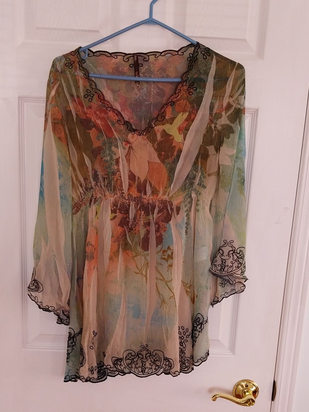 Sheer Floral V-Neck Women’s Top in Multicolor